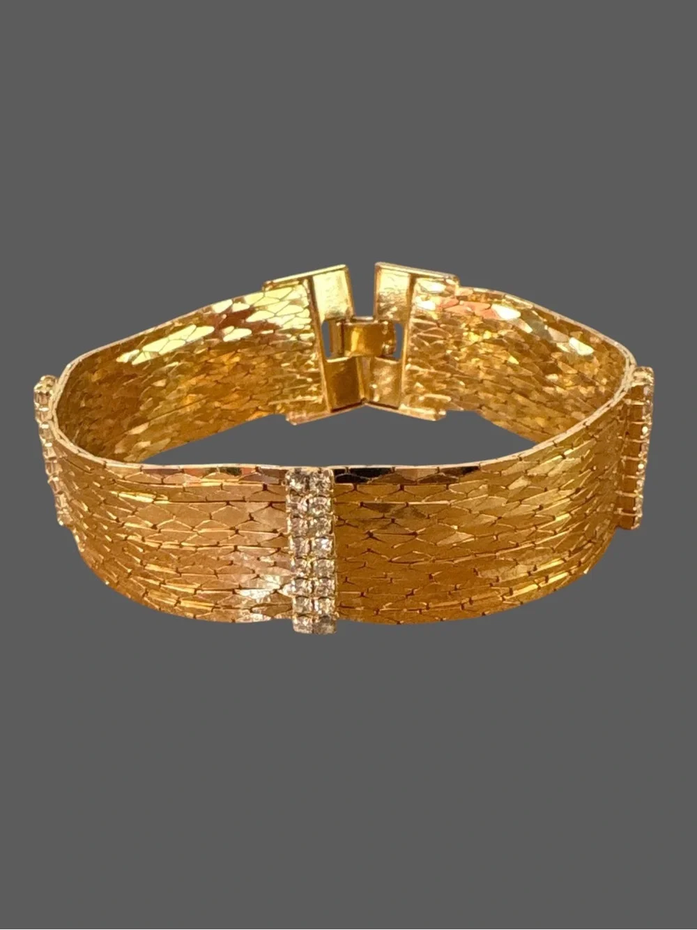 PARK LANE Vintage Gold-Tone Mesh Bracelet with Crystal Accent